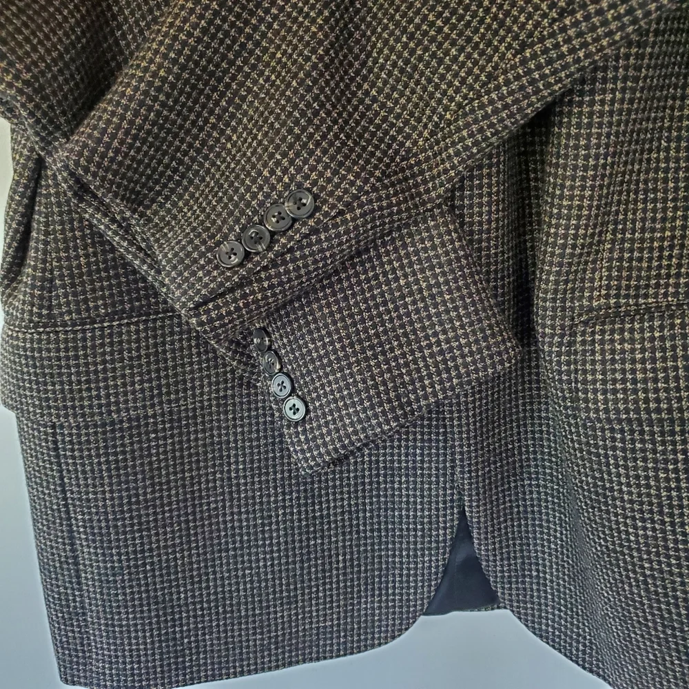 JOSEPH ABBOUD 42R Black Tan Wool Blend Suit Blazer Jacket 2 Button 90s Grandpa
